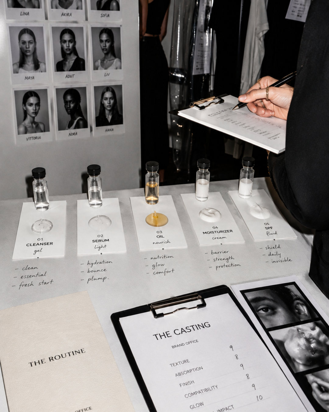 Casting board and skincare routine layout